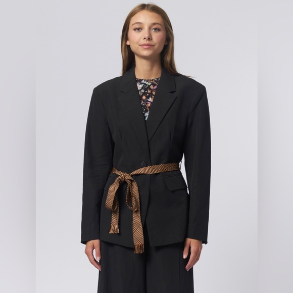 Ulla Johnson Ellery belted cotton, linen and silk-blend blazer Black size 4 - Picture 3 of 12